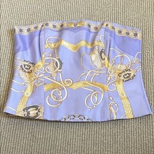 J McLaughlin Lavender and Gold Chain Print Corset Top